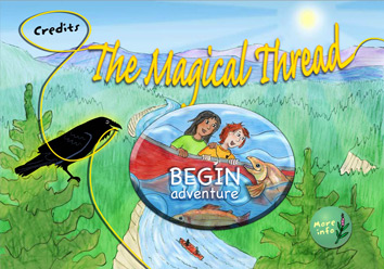 \\'The MagicalThread\\' title over a forest background with \\'begin adventure\\' button